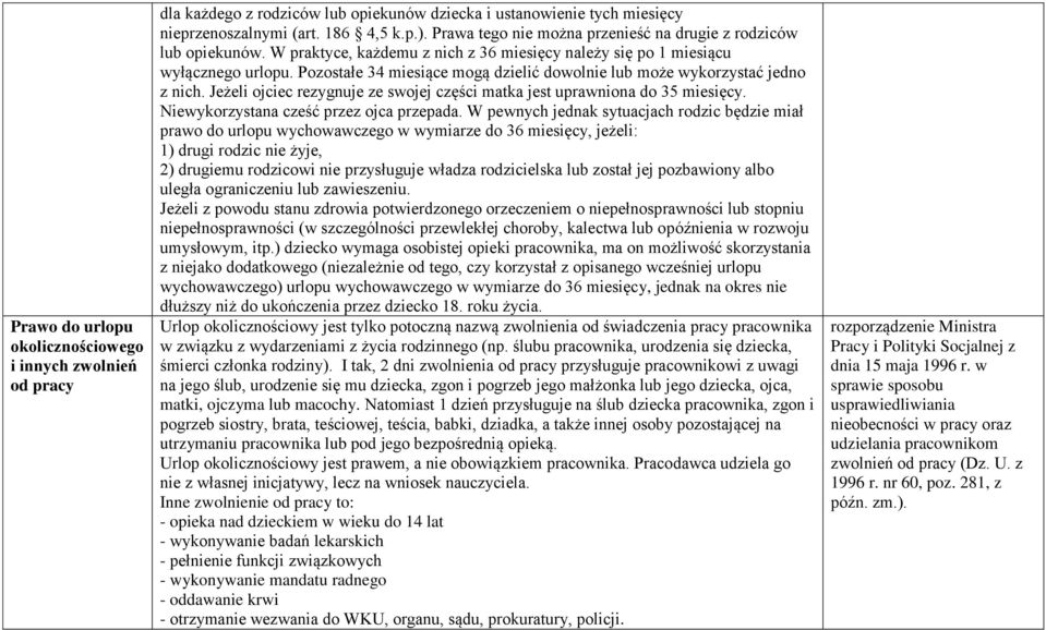 Pozostałe 34 miesiące mogą dzielić dowolnie lub może wykorzystać jedno z nich. Jeżeli ojciec rezygnuje ze swojej części matka jest uprawniona do 35 miesięcy. Niewykorzystana cześć przez ojca przepada.