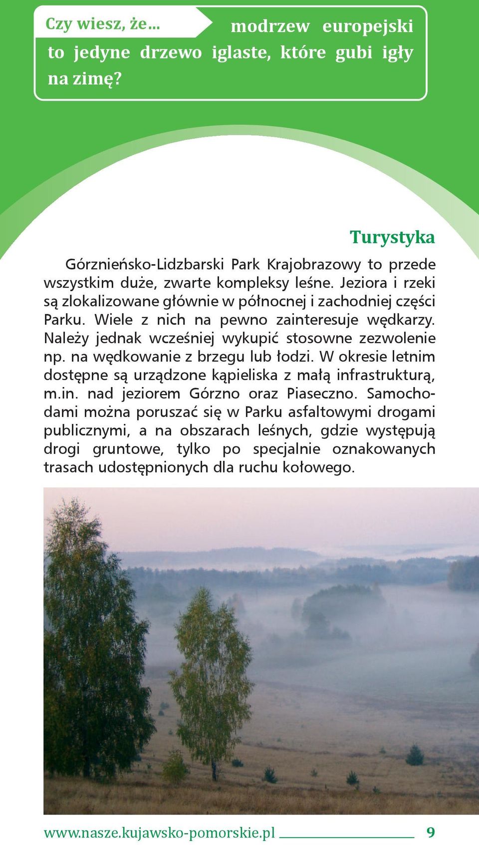 na wędkowanie z brzegu lub łodzi. W okresie letnim dostępne są urządzone kąpieliska z małą infrastrukturą, m.in. nad jeziorem Górzno oraz Piaseczno.
