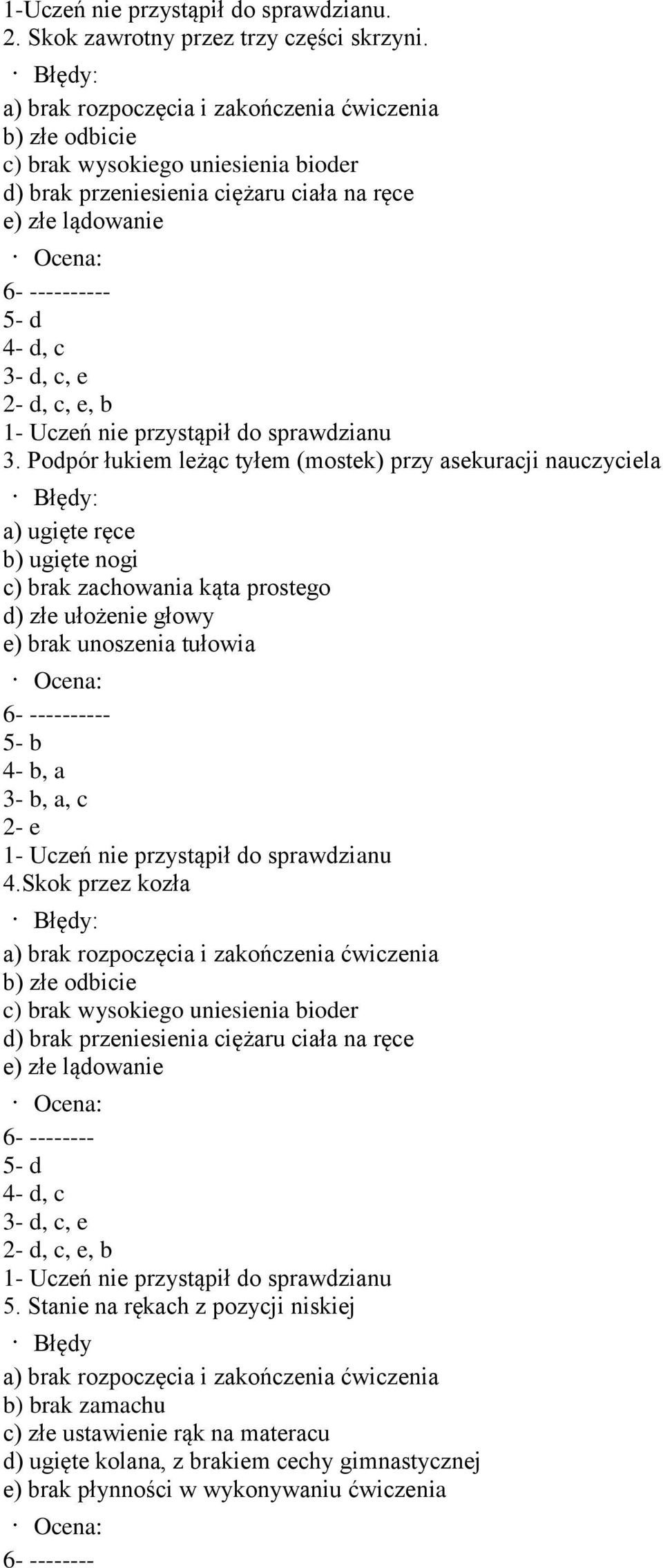 d, c, e 2- d, c, e, b 1- Uczeń nie przystąpił do sprawdzianu 3.