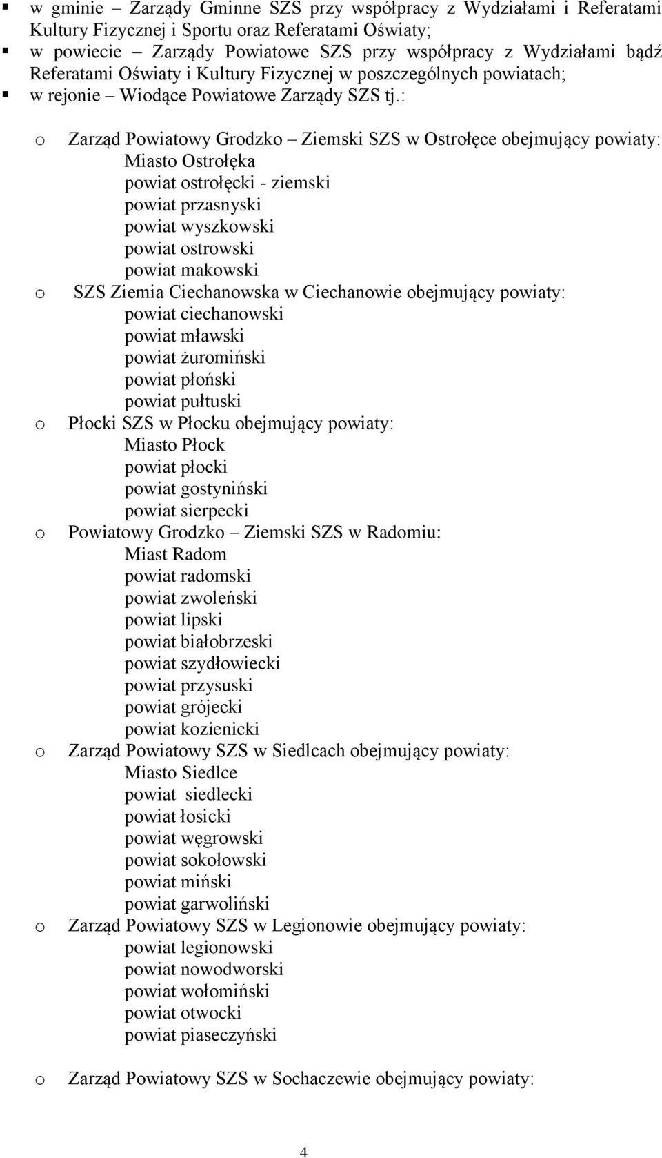 : o o o o o o o Zarząd Powiatowy Grodzko Ziemski SZS w Ostrołęce obejmujący powiaty: Miasto Ostrołęka powiat ostrołęcki - ziemski powiat przasnyski powiat wyszkowski powiat ostrowski powiat makowski