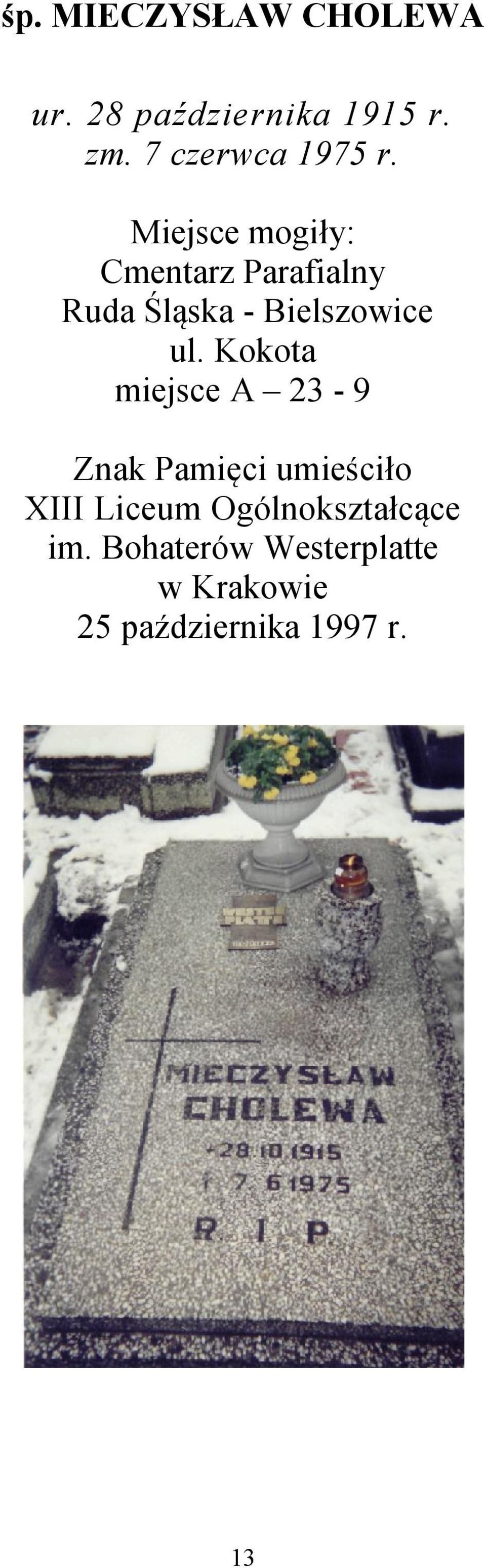 Cmentarz Parafialny Ruda Śląska - Bielszowice ul.