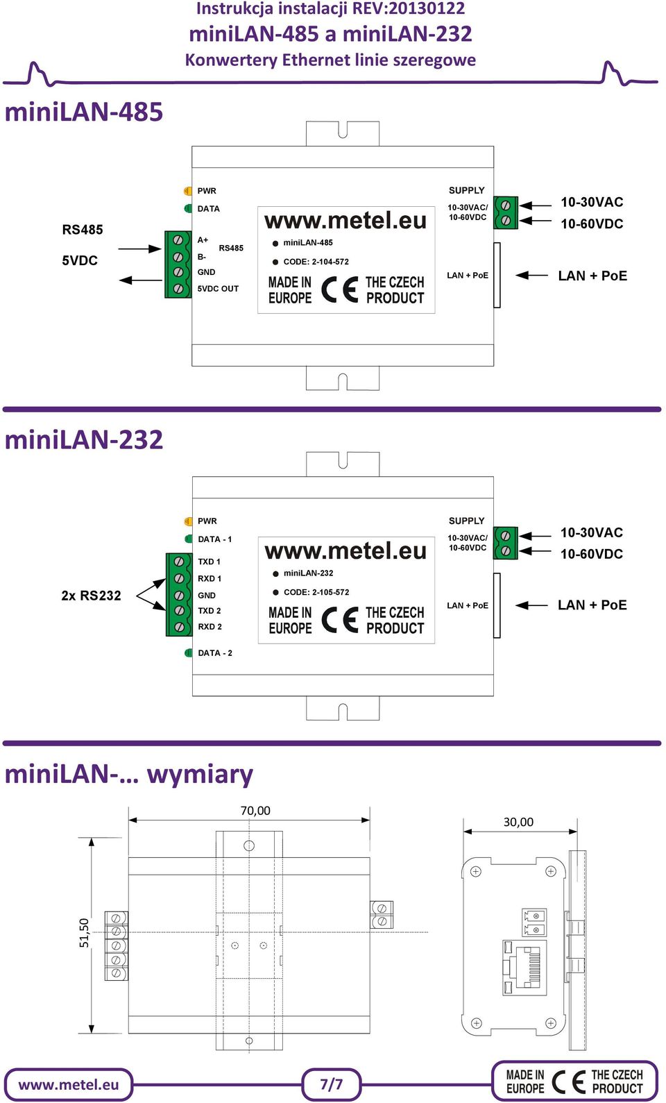 2 CODE: 2-105-572 10-30VAC/ + PoE 10-30VAC + PoE RXD 2