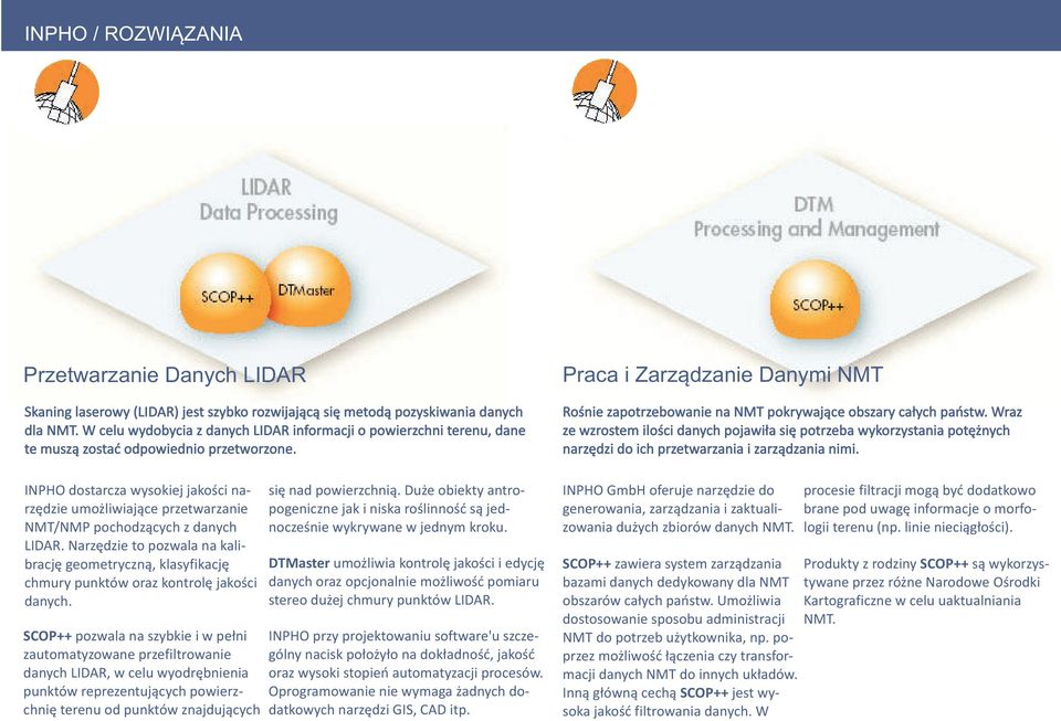 INPHO dostarcza wysokiej jakoœci narzêdzie umo liwiaj¹ce przetwarzanie NMT/NMP pochodz¹cych z danych LIDAR.