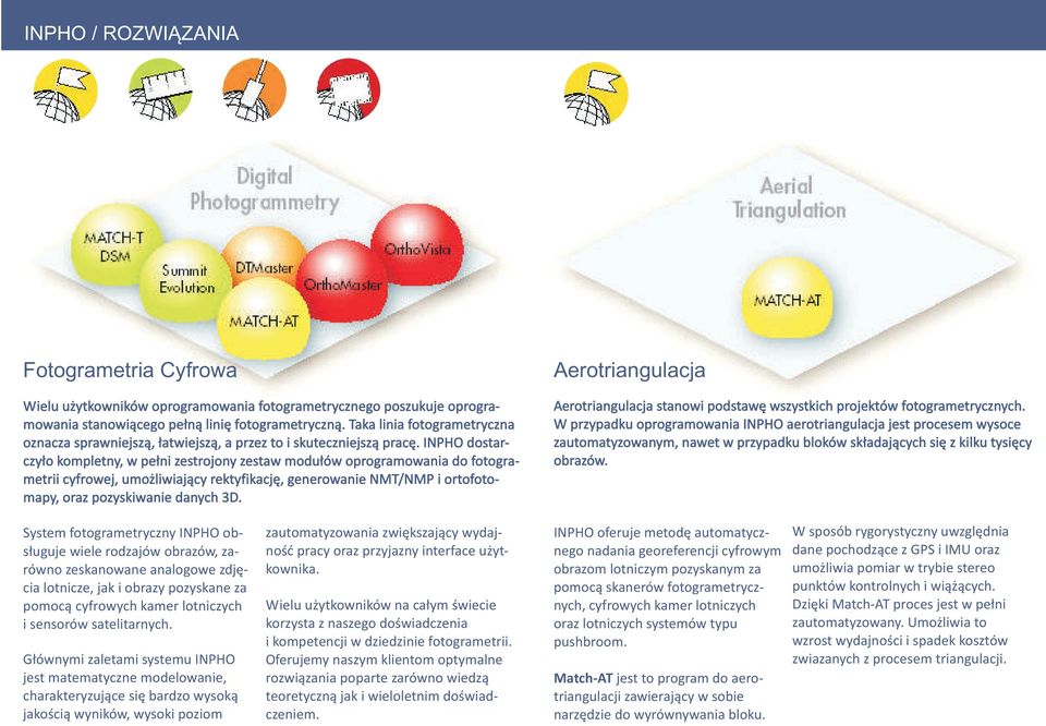INPHO dostarczy³o kompletny, w pe³ni zestrojony zestaw modu³ów oprogramowania do fotogrametrii cyfrowej, umo liwiaj¹cy rektyfikacjê, generowanie NMT/NMP i ortofotomapy, oraz pozyskiwanie danych 3D.