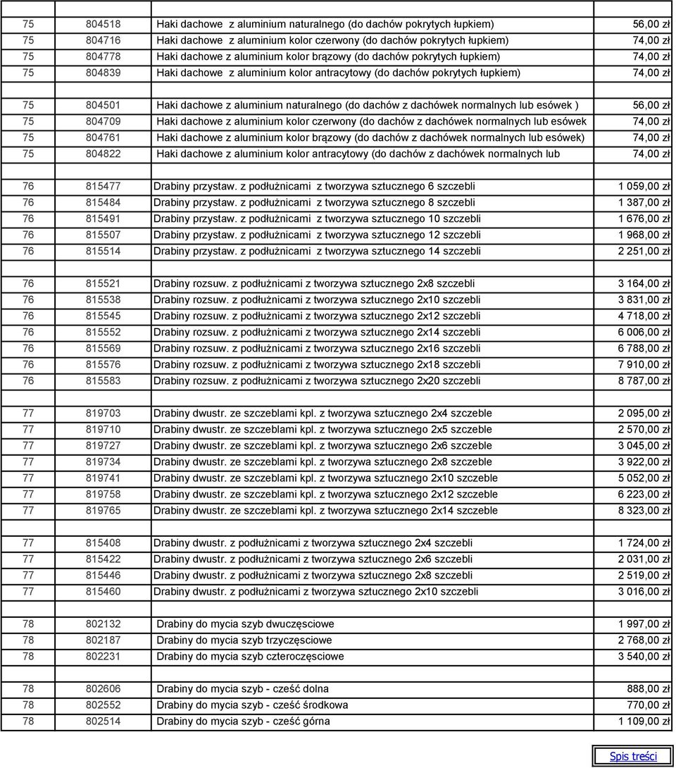 naturalnego (do dachów z dachówek normalnych lub esówek ) 56,00 zł 75 804709 Haki dachowe z aluminium kolor czerwony (do dachów z dachówek normalnych lub esówek 74,00 zł 75 804761 ) Haki dachowe z