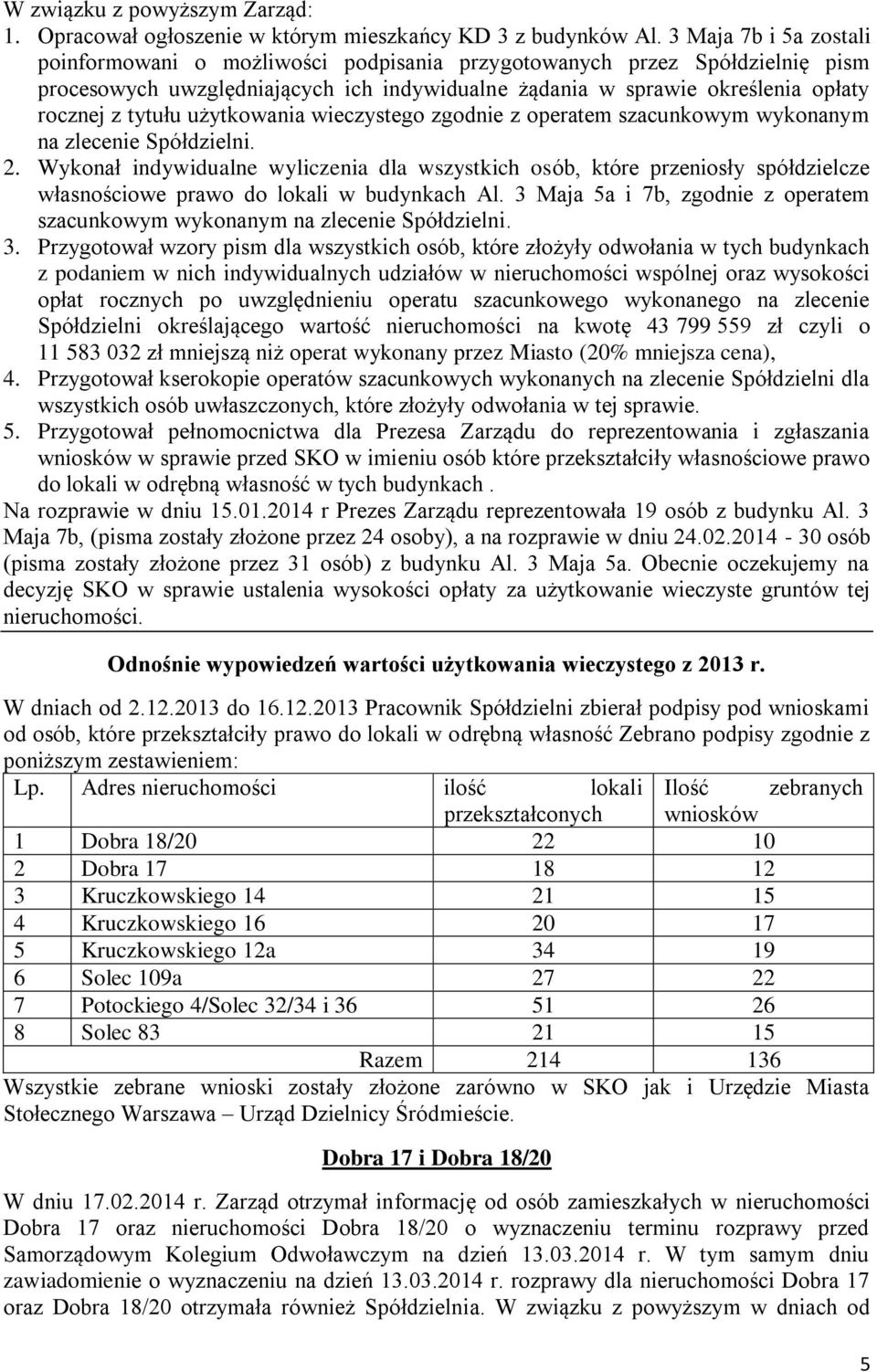 użytkowania wieczystego zgodnie z operatem szacunkowym wykonanym na zlecenie Spółdzielni. 2.