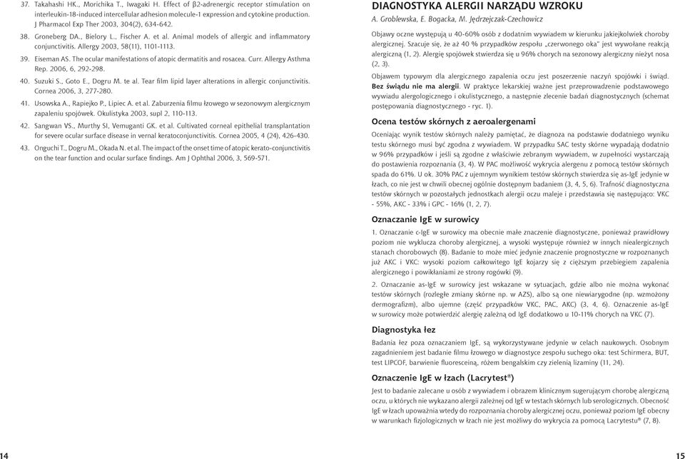 The ocular manifestations of atopic dermatitis and rosacea. Curr. Allergy Asthma Rep. 2006, 6, 292-298. 40. Suzuki S., Goto E., Dogru M. te al.