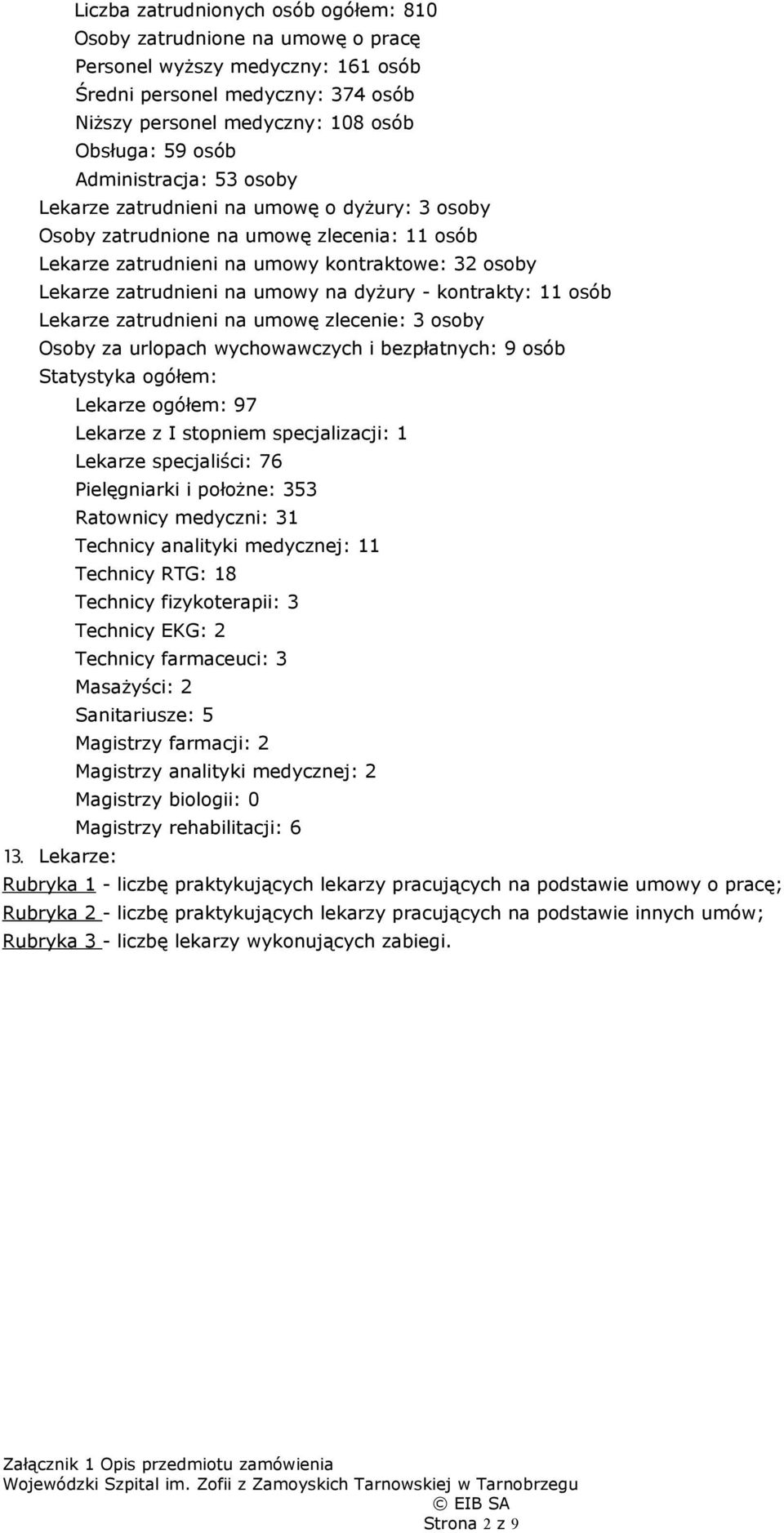 dyżury - kontrakty: 11 osób Lekarze zatrudnieni na umowę zlecenie: 3 osoby Osoby za urlopach wychowawczych i bezpłatnych: 9 osób Statystyka ogółem: 13.