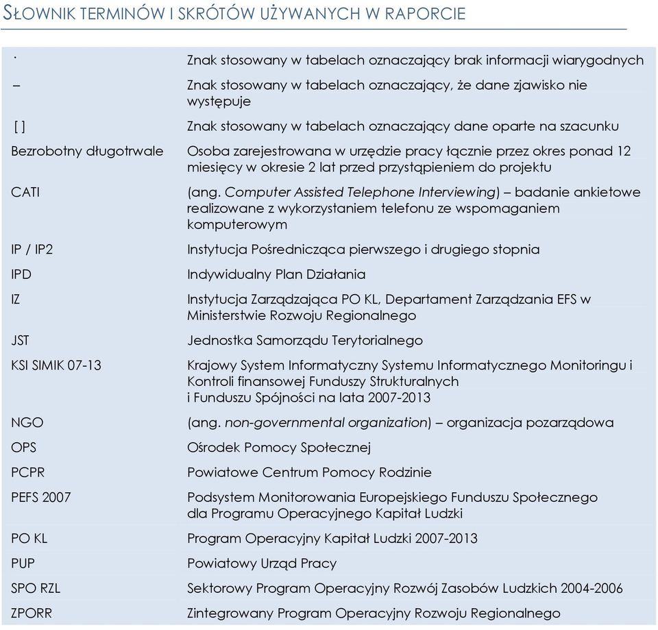 projektu CATI IP / IP2 IPD IZ JST KSI SIMIK 07-13 NGO OPS PCPR PEFS 2007 (ang.