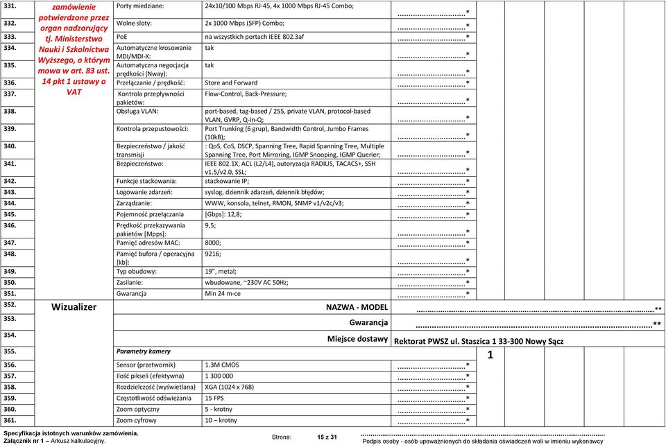 prędkości (Nway): 336. 14 pkt 1 ustawy o Przełączanie / prędkośd: Store and Forward 337. VAT Kontrola przepływności Flow-Control, Back-Pressure; pakietów: 338.