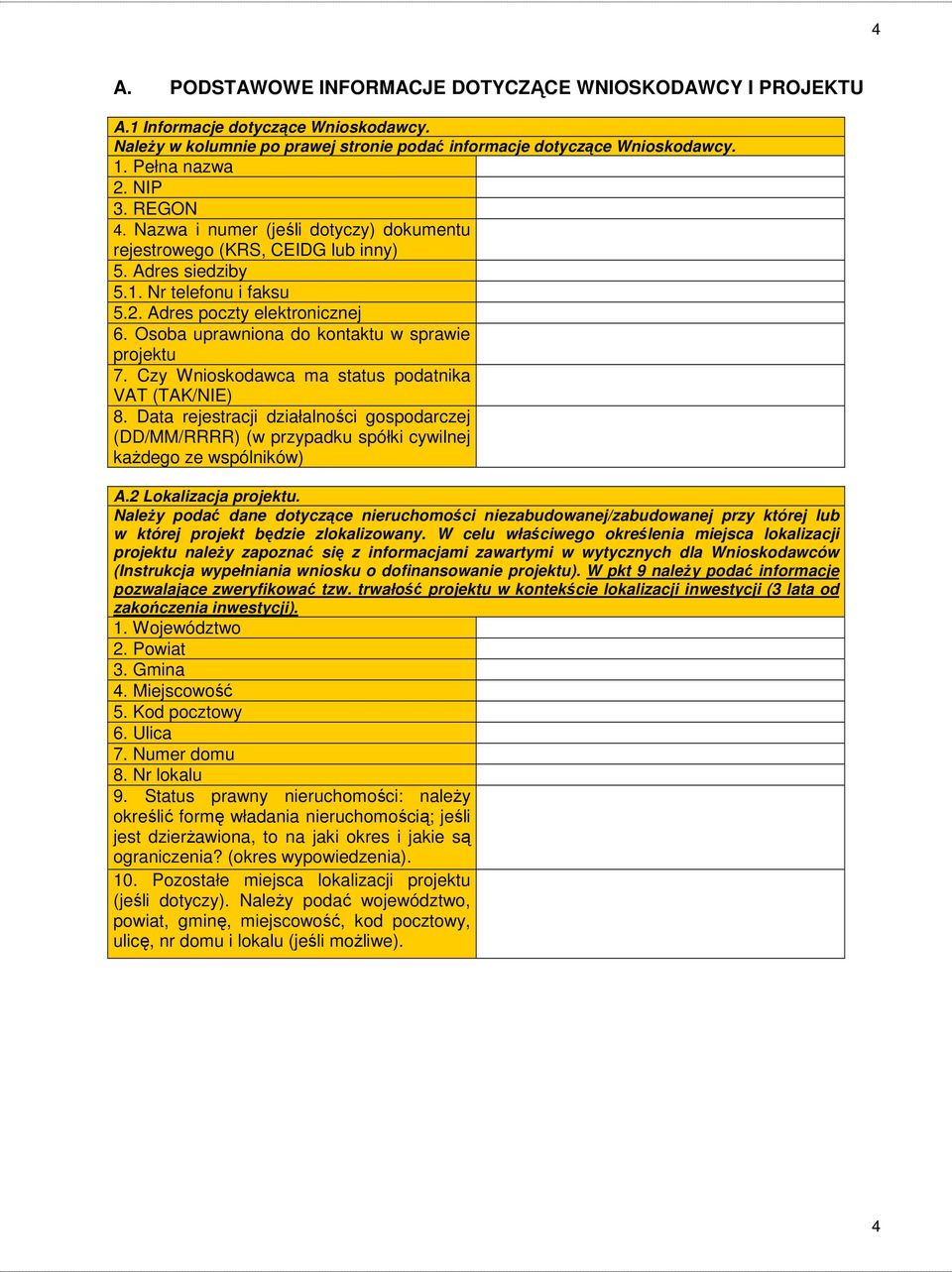 Osoba uprawniona do kontaktu w sprawie projektu 7. Czy Wnioskodawca ma status podatnika VAT (TAK/NIE) 8.