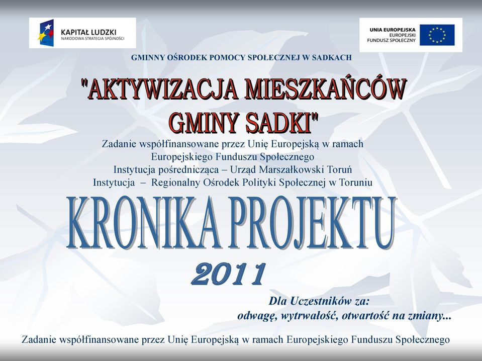 Regionalny Ośrodek Polityki Społecznej w Toruniu 2011 Dla Uczestników za: odwagę, wytrwałość,