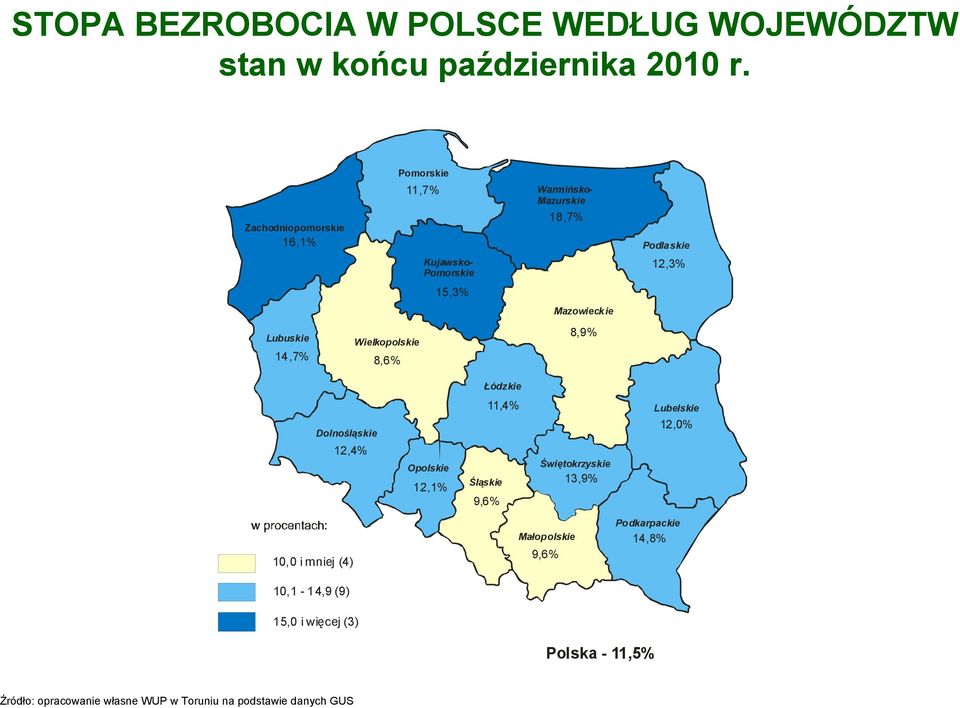 Lubuskie 14,7% Wielkopolskie 8,6% 8,9% Łódzkie Dolnośląskie 12,4% Opolskie 12,1% 11,4% Śląskie 9,6% Świętokrzyskie 13,9%