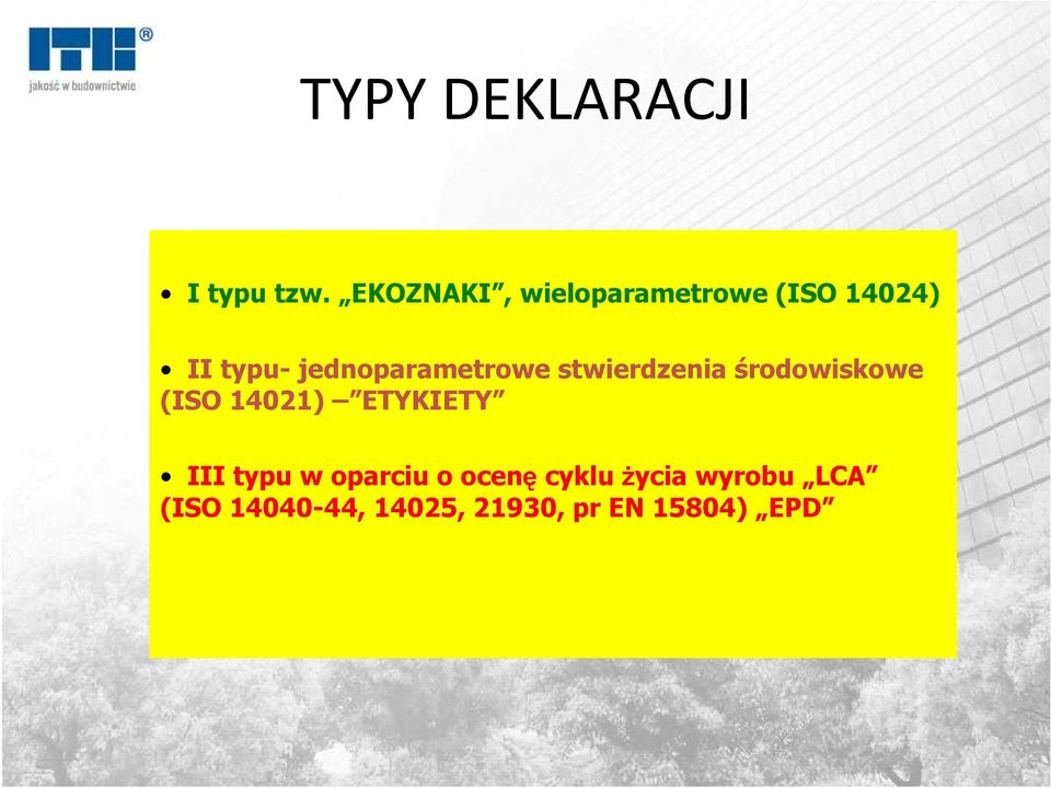 jednoparametrowe stwierdzenia środowiskowe (ISO 14021)