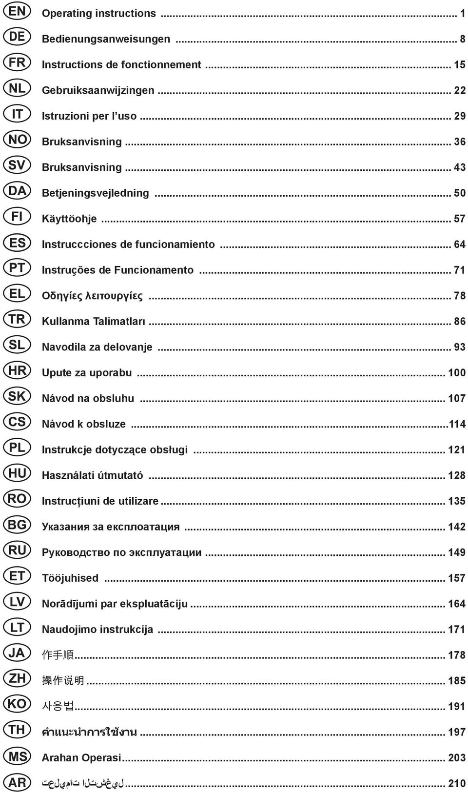 .. 9 Upute za uporabu... 100 Návod na obsluhu... 107 Návod k obsluze...114 Instrukcje dotyczące obsługi... 121 Használati útmutató... 128 Instrucţiuni de utilizare... 15 Указания за експлоатация.