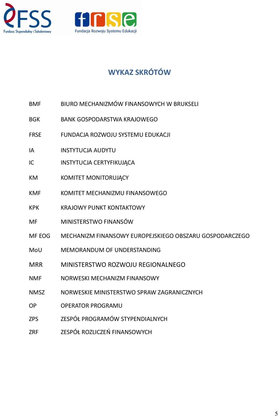 PUNKT KONTAKTOWY MINISTERSTWO FINANSÓW MECHANIZM FINANSOWY EUROPEJSKIEGO OBSZARU GOSPODARCZEGO MEMORANDUM OF UNDERSTANDING MINISTERSTWO ROZWOJU