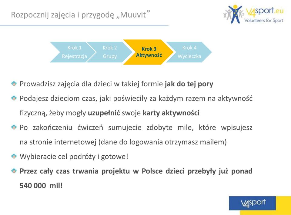 uzupełnić swoje karty aktywności Po zakończeniu ćwiczeń sumujecie zdobyte mile, które wpisujesz na stronie internetowej (dane do