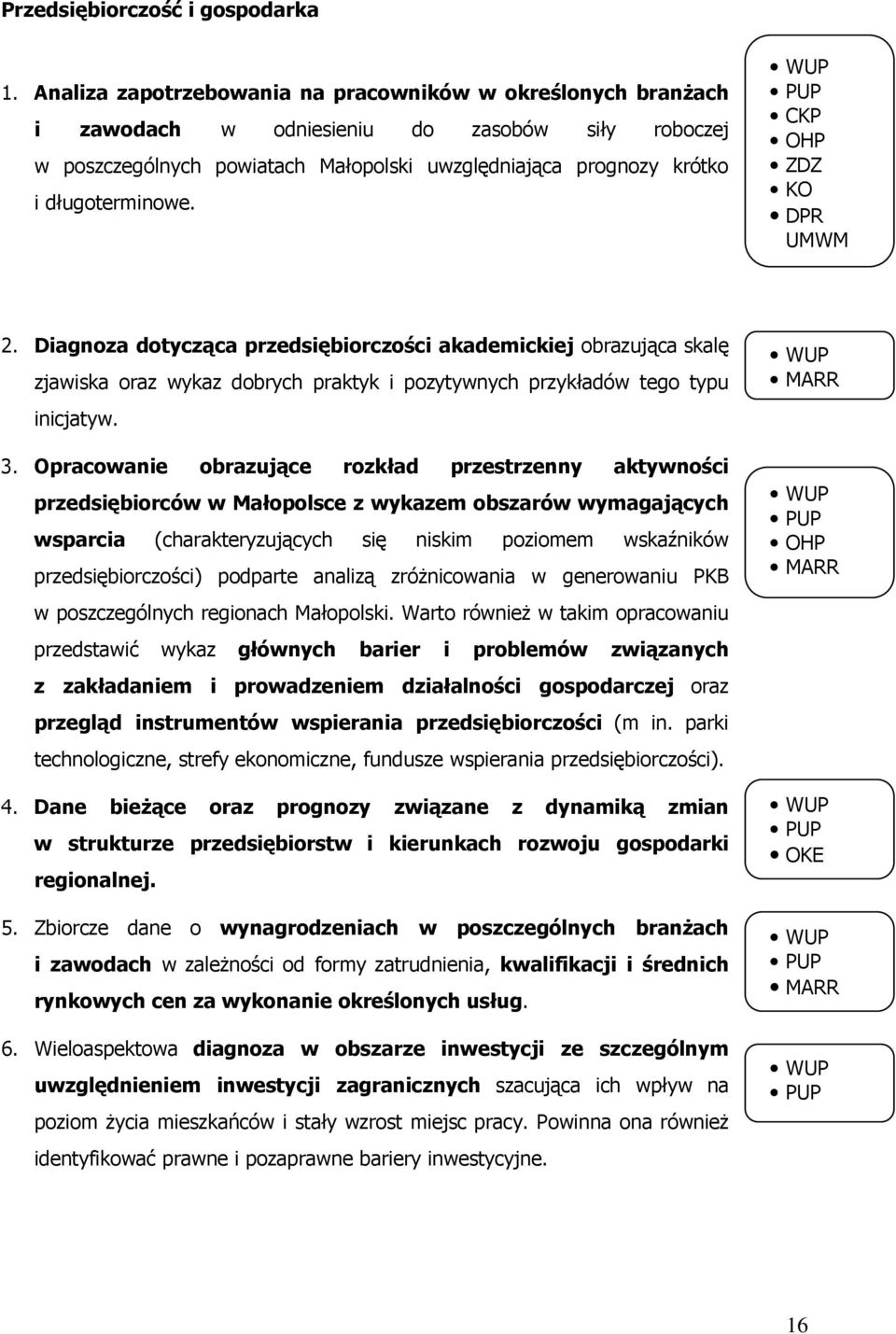 WUP PUP CKP OHP ZDZ KO DPR UMWM 2. Diagnoza dotycząca przedsiębiorczości akademickiej obrazująca skalę zjawiska oraz wykaz dobrych praktyk i pozytywnych przykładów tego typu inicjatyw. 3.