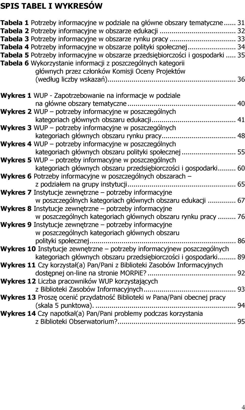 .. 34 Tabela 5 Potrzeby informacyjne w obszarze przedsiębiorczości i gospodarki.