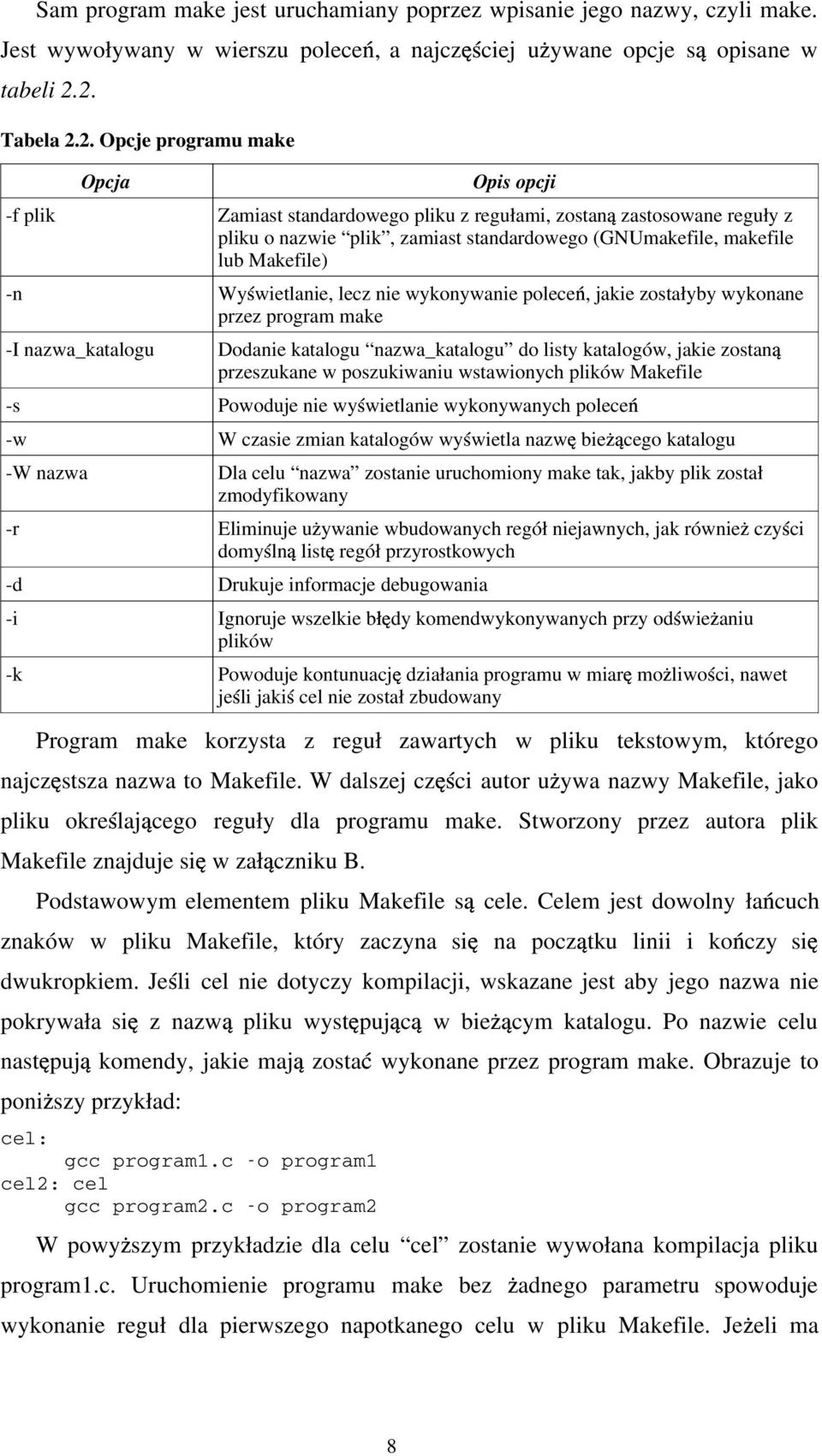 Makefile) -n Wy wietlanie, lecz nie wykonywanie polece, jakie zostałyby wykonane przez program make -I nazwa_katalogu Dodanie katalogu nazwa_katalogu do listy katalogów, jakie zostan przeszukane w