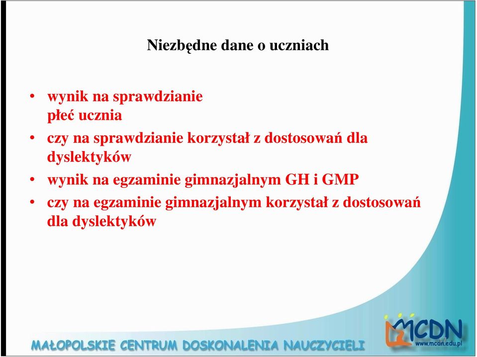 dyslektyków wynik na egzaminie gimnazjalnym GH i GMP czy