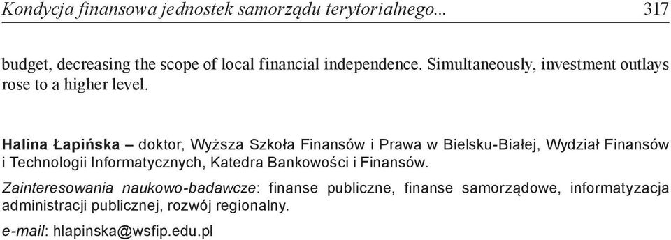 doktor, Wyższa Szkoła Finansów i Prawa w Bielsku-Białej, Wydział Finansów i Technologii Informatycznych, Katedra