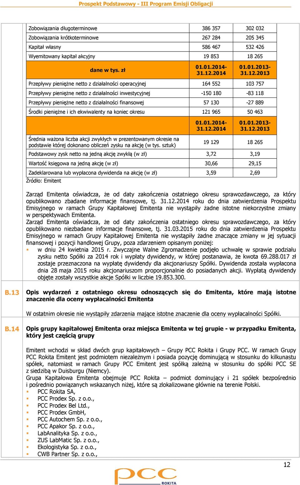 2013 Przepływy pieniężne netto z działalności operacyjnej 164 552 103 757 Przepływy pieniężne netto z działalności inwestycyjnej -150 180-83 118 Przepływy pieniężne netto z działalności finansowej 57