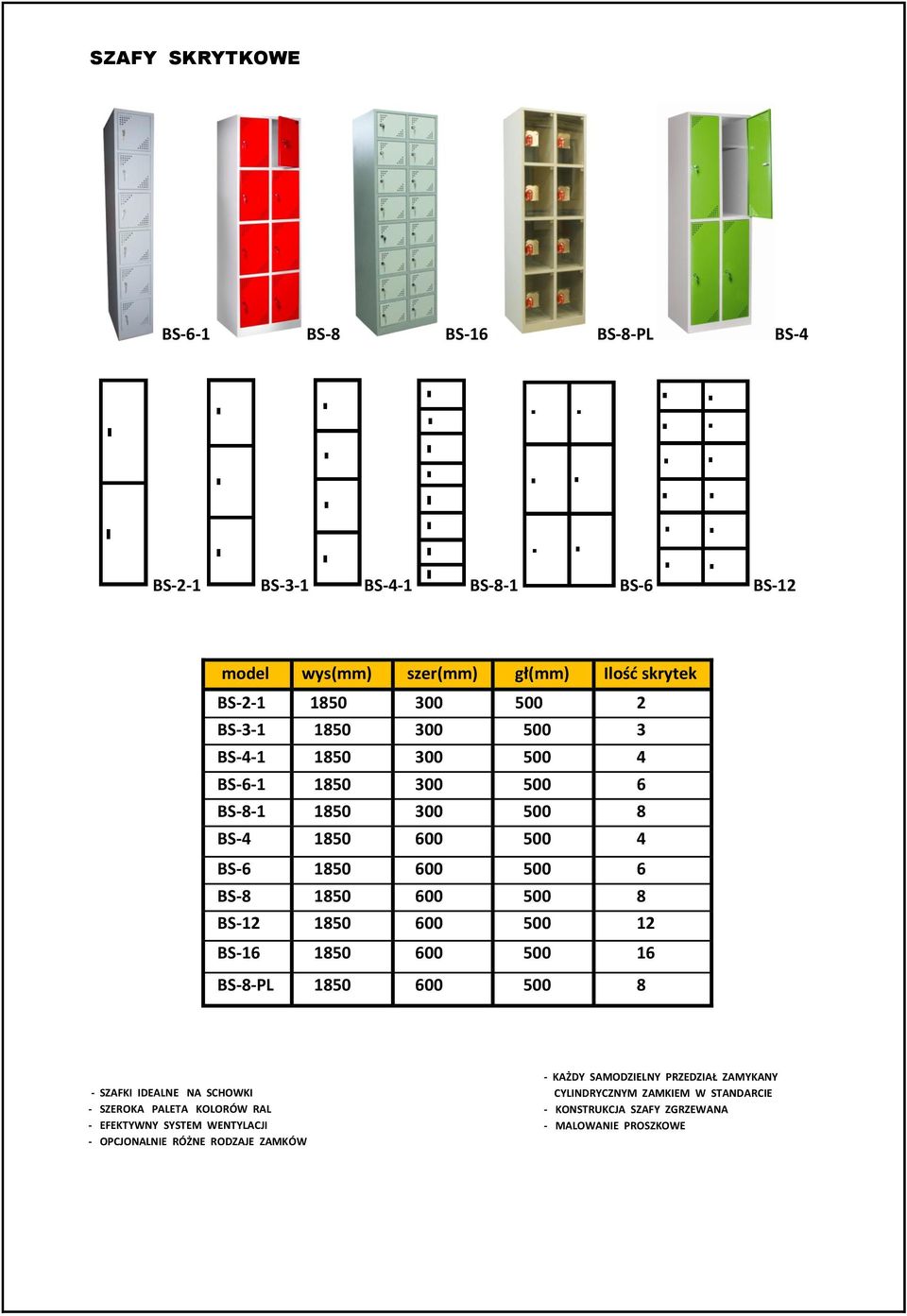 1850 600 500 12 BS-16 1850 600 500 16 BS-8-PL 1850 600 500 8 - SZAFKI IDEALNE NA SCHOWKI - SZEROKA PALETA KOLORÓW RAL - EFEKTYWNY SYSTEM WENTYLACJI -