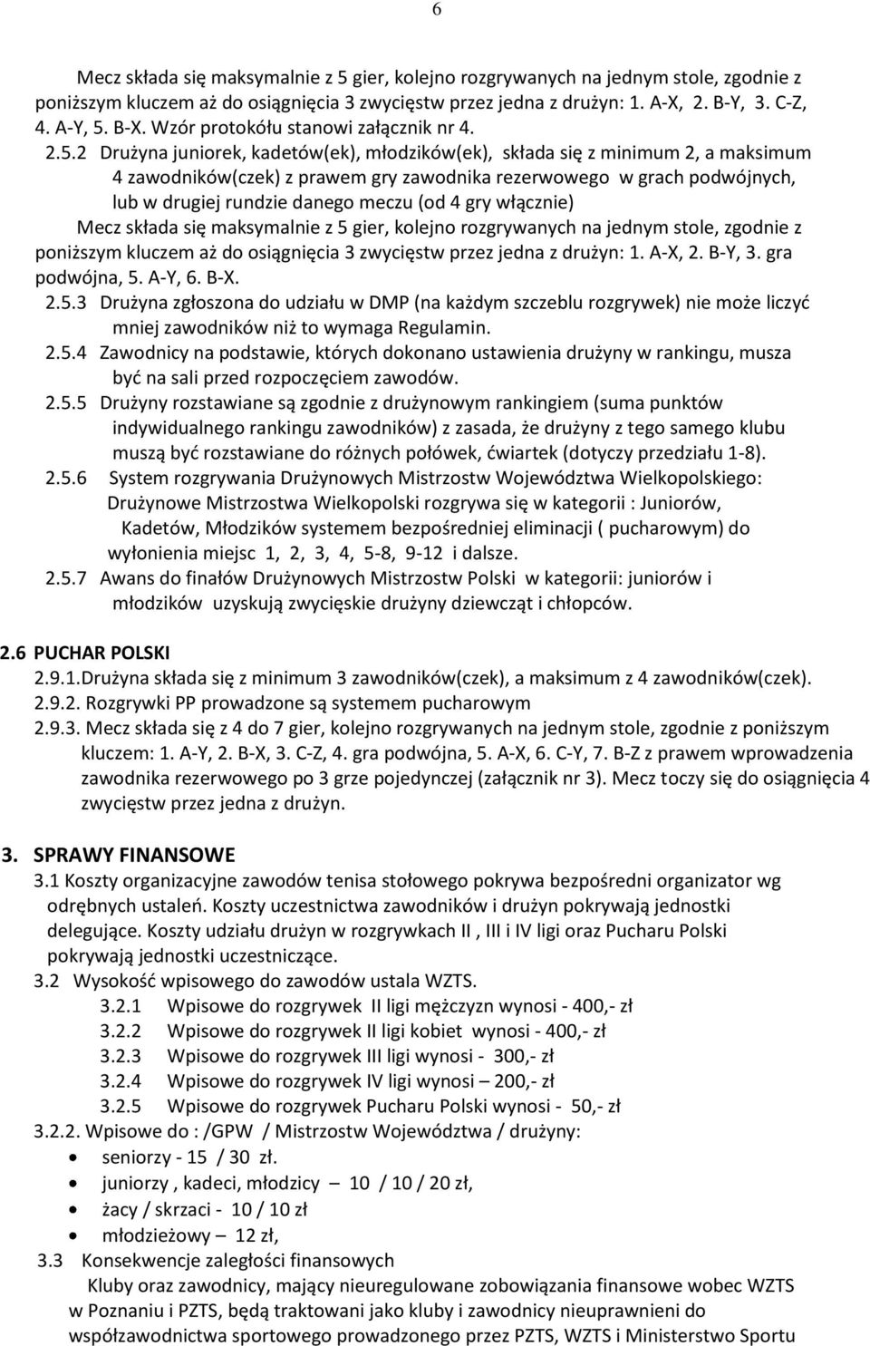 2 Drużyna juniorek, kadetów(ek), młodzików(ek), składa się z minimum 2, a maksimum 4 zawodników(czek) z prawem gry zawodnika rezerwowego w grach podwójnych, lub w drugiej rundzie danego meczu (od 4