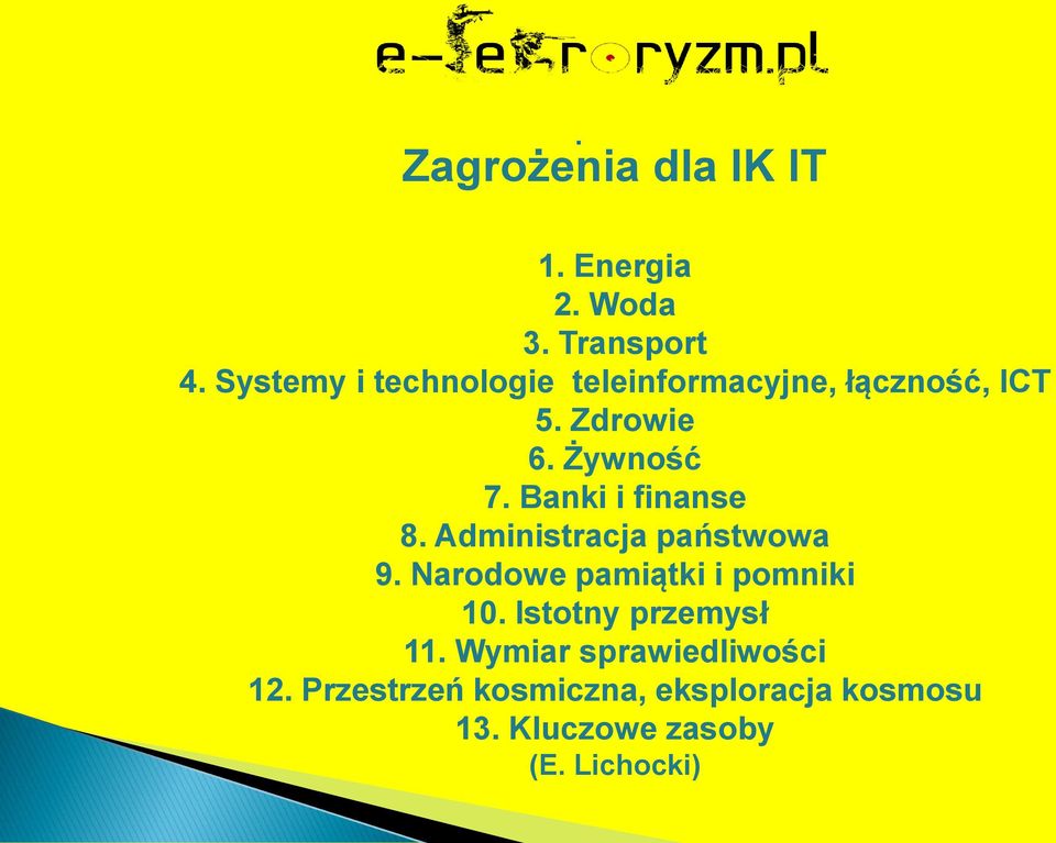 Banki i finanse 8. Administracja państwowa 9. Narodowe pamiątki i pomniki 10.