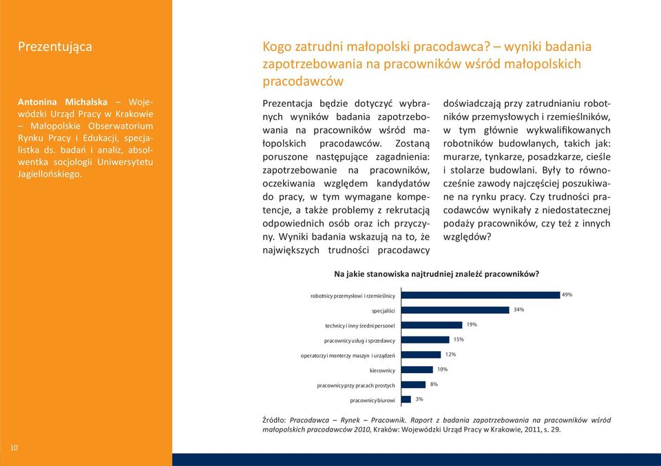 wyniki badania zapotrzebowania na pracowników wśród małopolskich pracodawców Prezentacja będzie dotyczyć wybranych wyników badania zapotrzebowania na pracowników wśród małopolskich pracodawców.