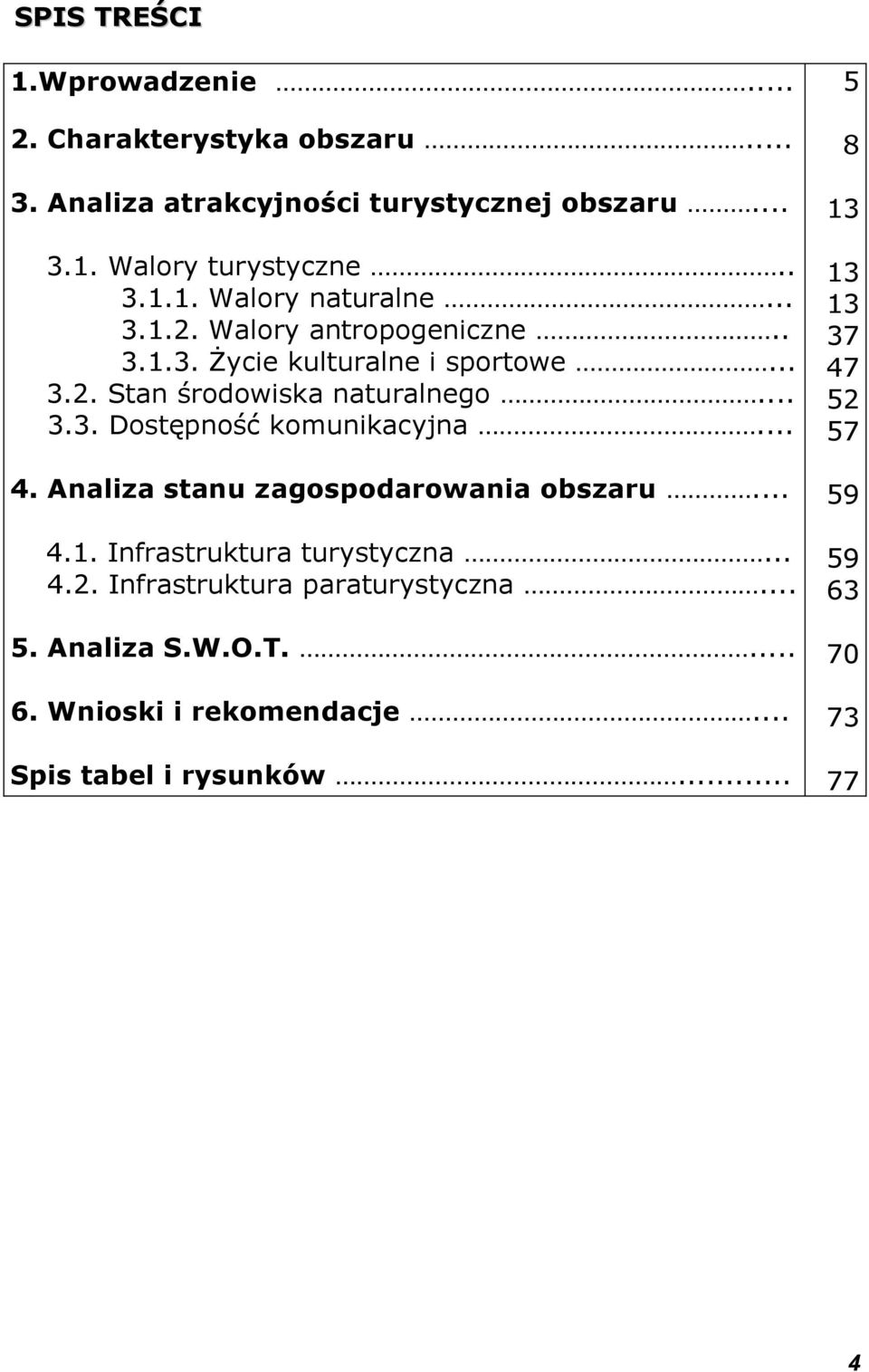 .. 4. Analiza stanu zagospodarowania obszaru... 4.1. Infrastruktura turystyczna... 4.2. Infrastruktura paraturystyczna... 5. Analiza S.