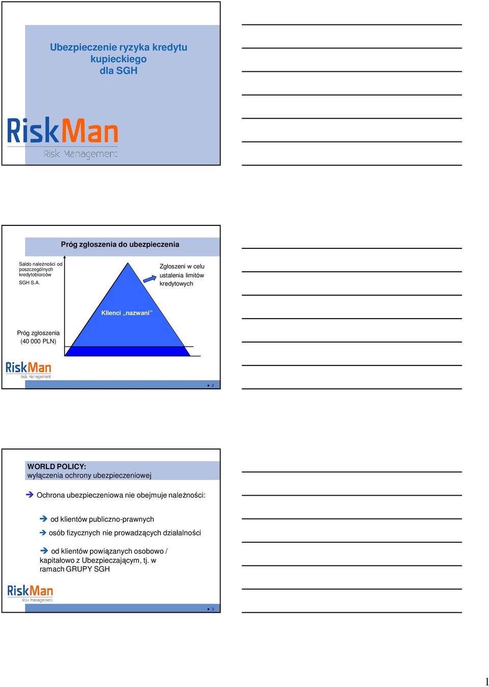 Zgłoszeni w celu ustalenia limitów kredytowych Klienci nazwani Próg zgłoszenia (40 000 PLN) 2 WORLD POLICY: wyłączenia