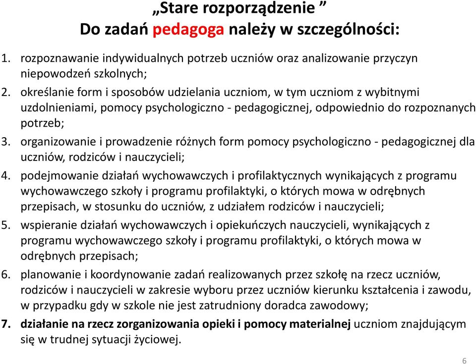 organizowanie i prowadzenie różnych form pomocy psychologiczno -pedagogicznej dla uczniów, rodziców i nauczycieli; 4.