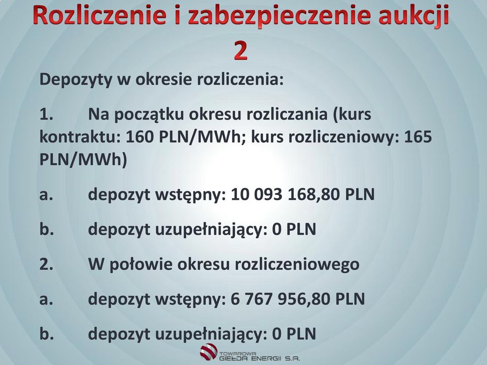 rozliczeniowy: 165 PLN/MWh) a. depozyt wstępny: 10 093 168,80 PLN b.