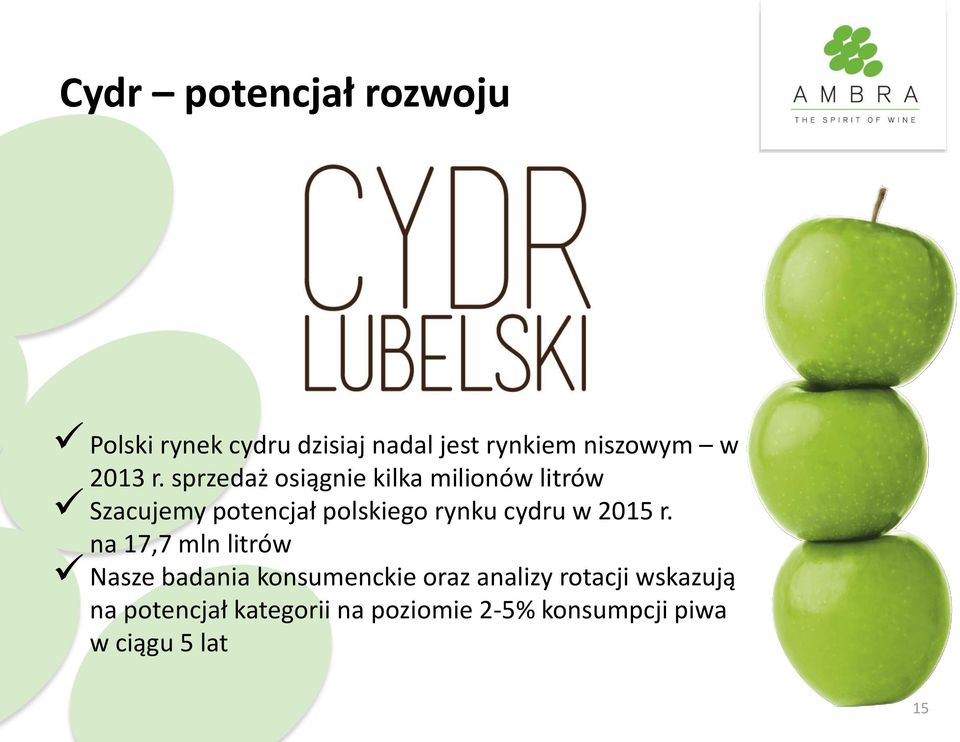 sprzedaż osiągnie kilka milionów litrów Szacujemy potencjał polskiego rynku cydru