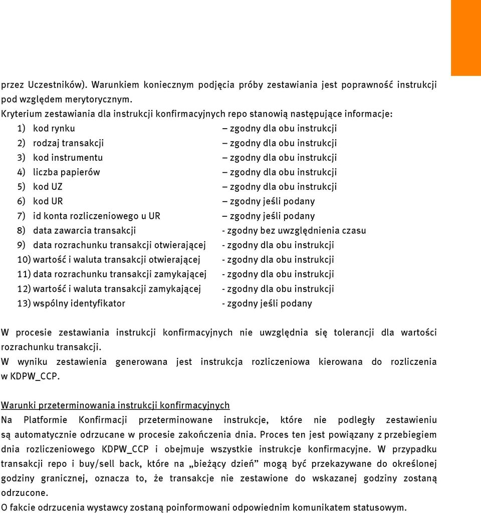 zgodny dla obu instrukcji 4) liczba papierów zgodny dla obu instrukcji 5) kod UZ zgodny dla obu instrukcji 6) kod UR zgodny jeśli podany 7) id konta rozliczeniowego u UR zgodny jeśli podany 8) data