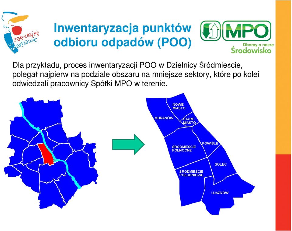 Śródmieście, polegał najpierw na podziale obszaru na