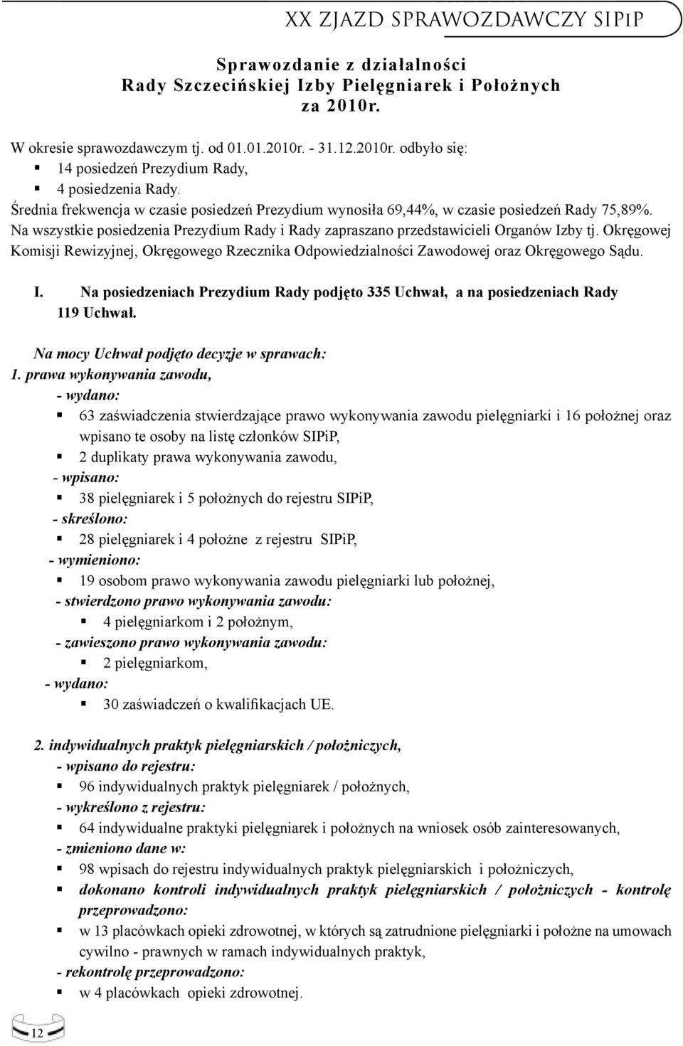 Okręgowej Komisji Rewizyjnej, Okręgowego Rzecznika Odpowiedzialności Zawodowej oraz Okręgowego Sądu. I. Na posiedzeniach Prezydium Rady podjęto 335 Uchwał, a na posiedzeniach Rady 119 Uchwał.