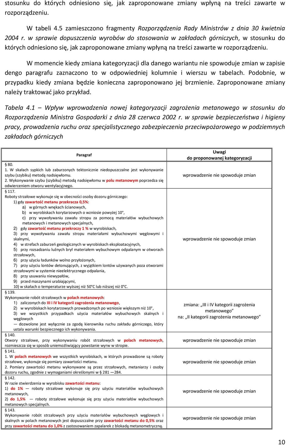 W momencie kiedy zmiana kategoryzacji dla danego wariantu nie spowoduje zmian w zapisie dengo paragrafu zaznaczono to w odpowiedniej kolumnie i wierszu w tabelach.