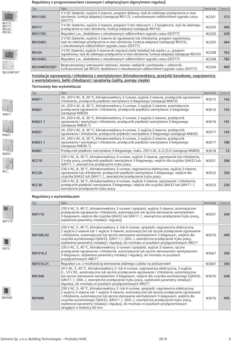 (DCF77) REV17 3 V DC (baterie), wyjście 2-stawne, program 5 dni roboczych + 2 świąteczne, styk do zdalnego przełączenia w stan obniżenia, funkcja adaptacji (zastępuje REV16) N2203 406 REV17DC