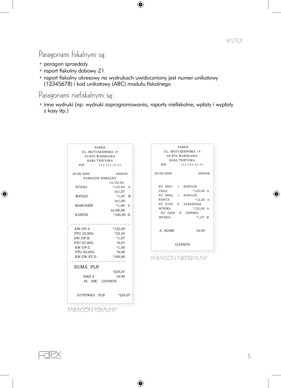 modułu fiskalnego Paragonami niefiskalnymi są: WSTĘP inne wydruki (np.