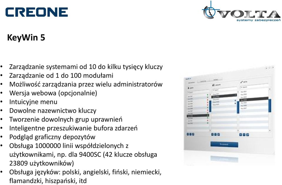 Inteligentne przeszukiwanie bufora zdarzeń Podgląd graficzny depozytów Obsługa 1000000 linii współdzielonych z użytkownikami,