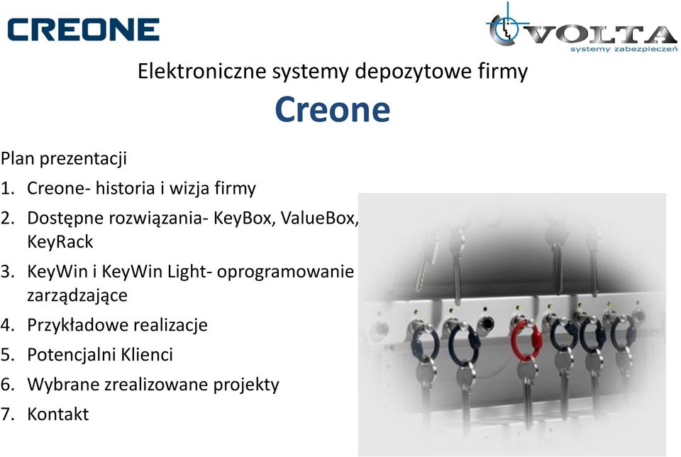 Creone 2. Dostępne rozwiązania- KeyBox, ValueBox, KeyRack 3.