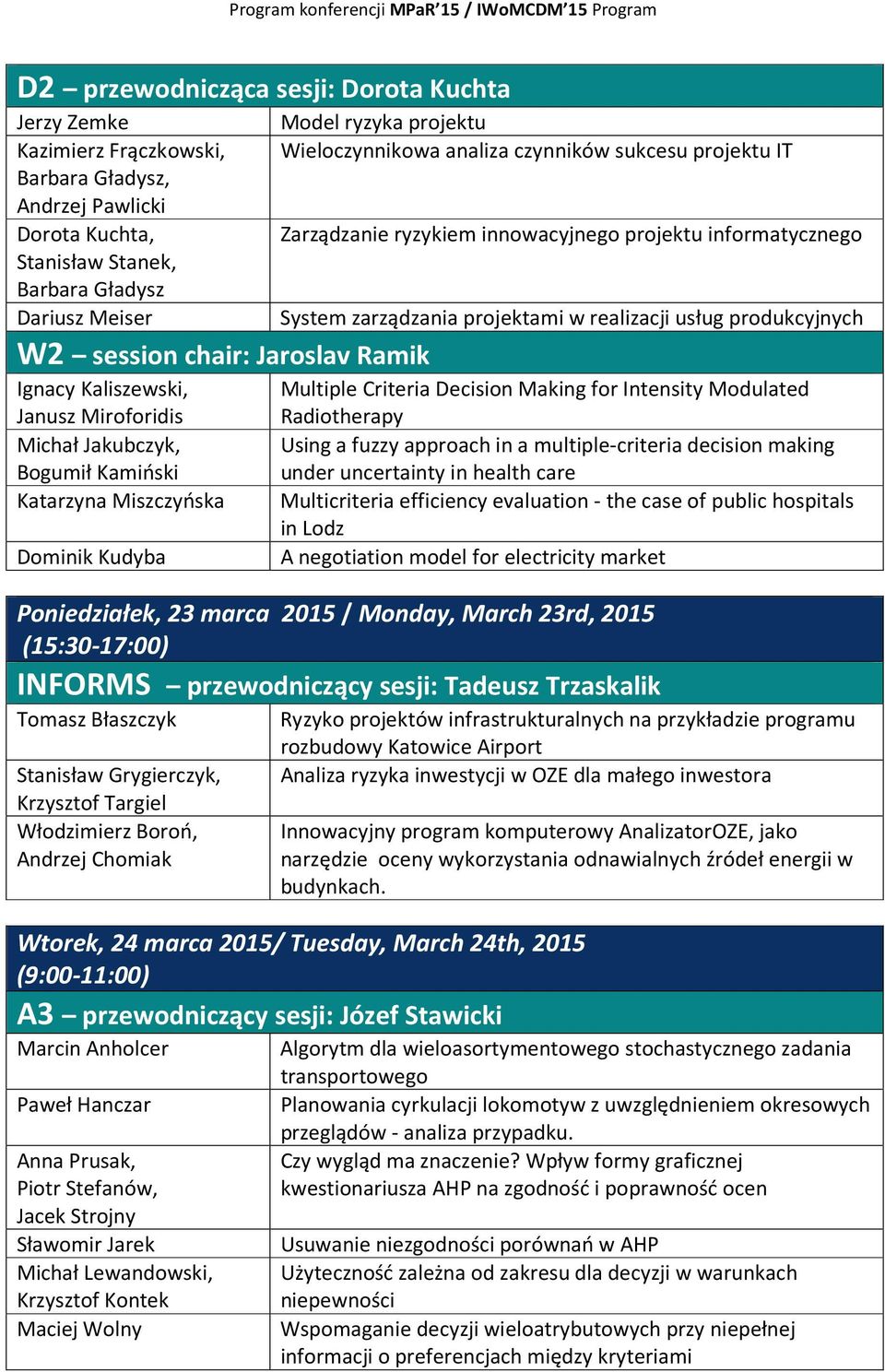 Zarządzanie ryzykiem innowacyjnego projektu informatycznego System zarządzania projektami w realizacji usług produkcyjnych Multiple Criteria Decision Making for Intensity Modulated Radiotherapy Using