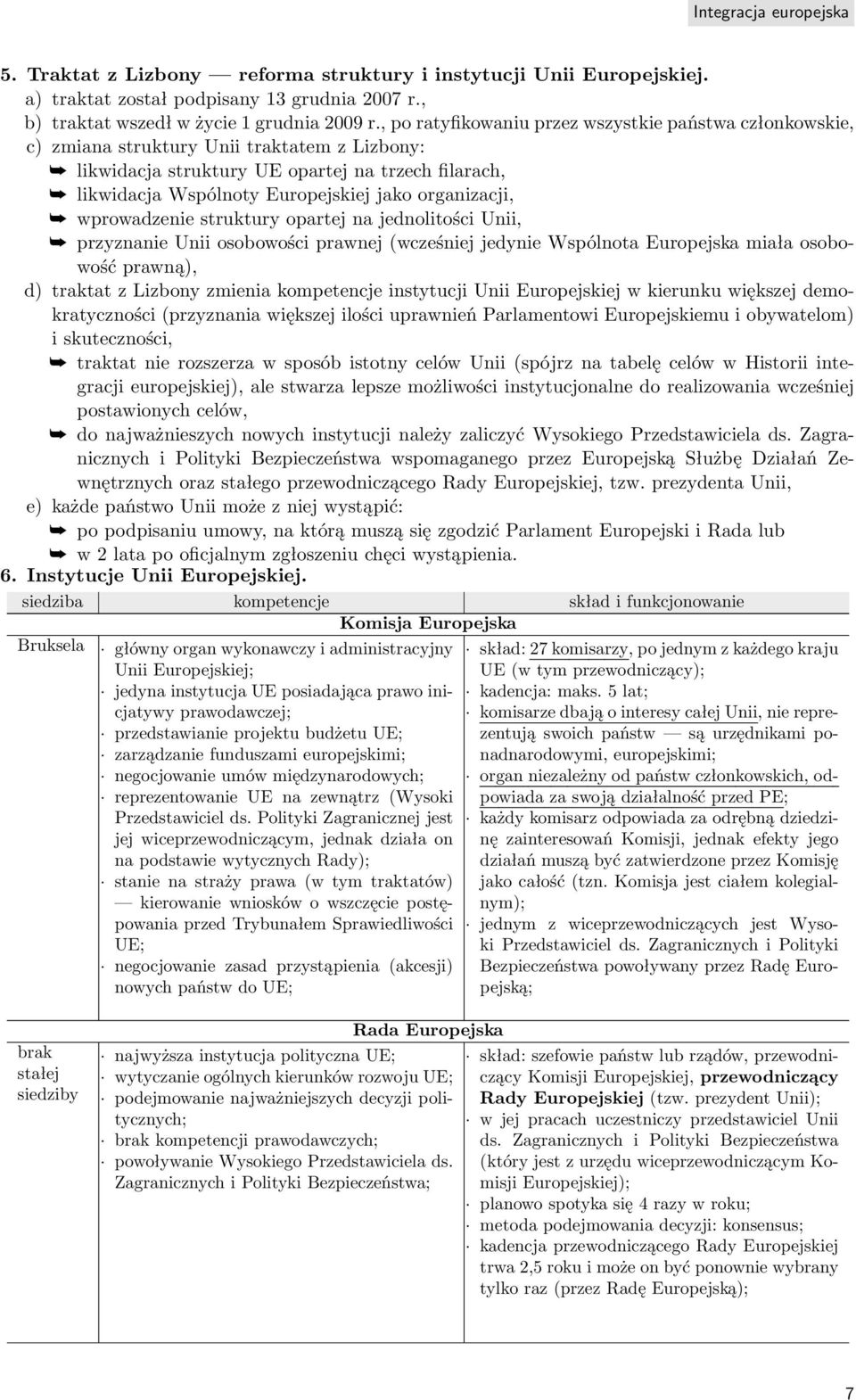 organizacji, wprowadzenie struktury opartej na jednolitości Unii, przyznanie Unii osobowości prawnej (wcześniej jedynie Wspólnota Europejska miała osobowość prawną), d) traktat z Lizbony zmienia