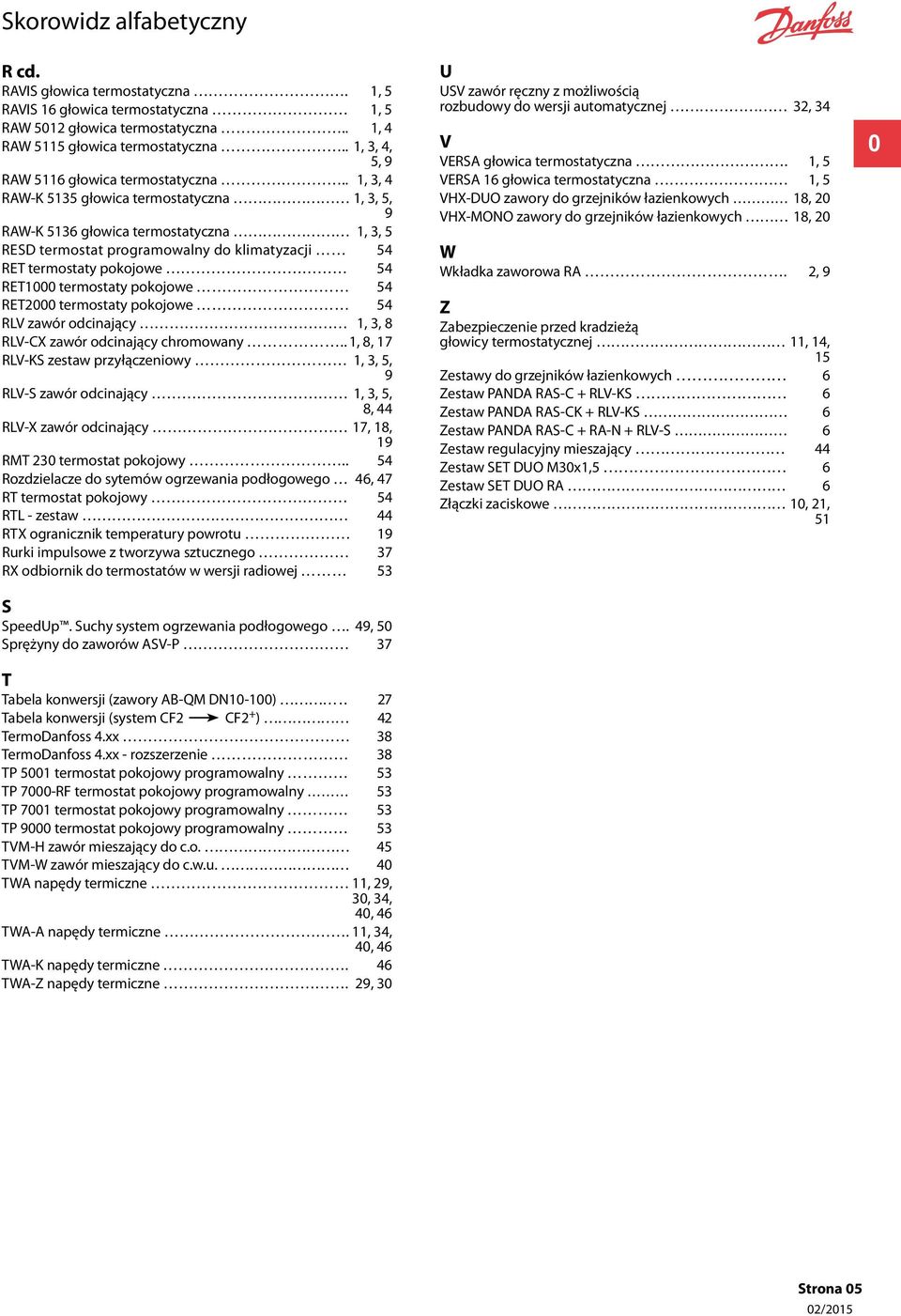 . 1, 3, 4 RAW-K 5135 głowica termostatyczna 1, 3, 5, 9 RAW-K 5136 głowica termostatyczna 1, 3, 5 RESD termostat programowalny do klimatyzacji 54 RET termostaty pokojowe 54 RET1000 termostaty pokojowe