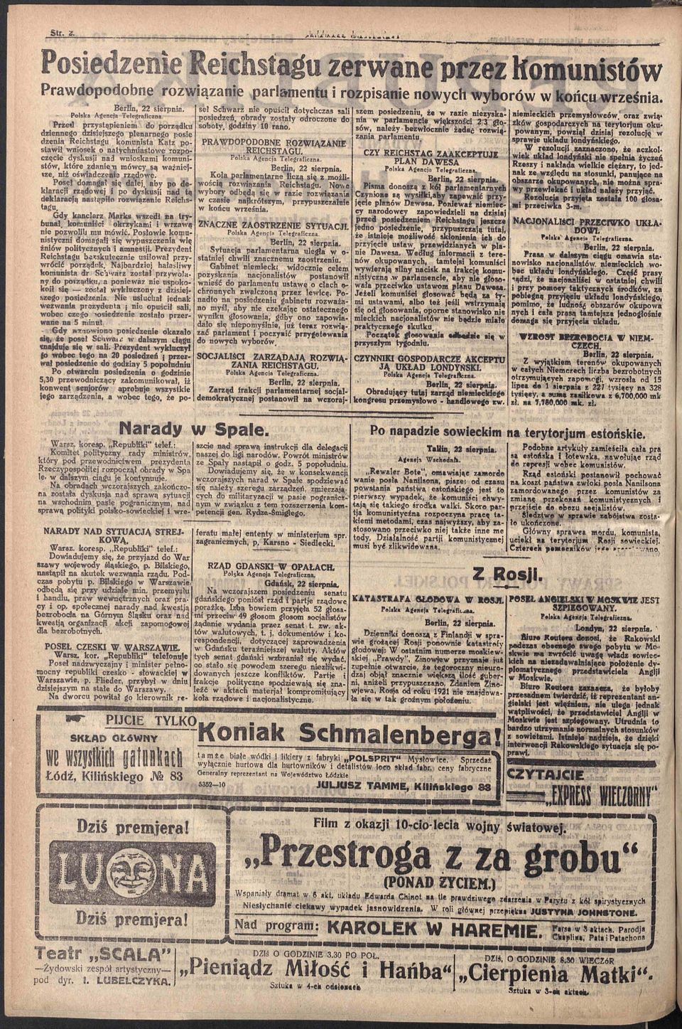 plenarnego posie dzenia Reichstagu komunista Kalz postawił wniosek o natychmiastowe rozpoczęcie dyskusji nad wnioskami komunistów, które zdanie n mówcy są way.nicjize. niż oświadczenie rzędowe.