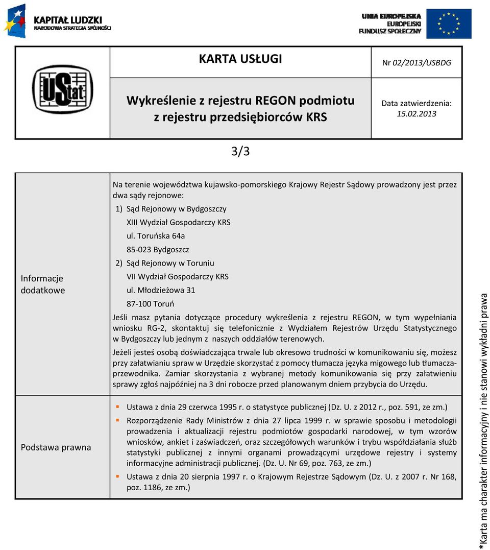 Młodzieżowa 31 87 100 Toruń Jeśli masz pytania dotyczące procedury wykreślenia z rejestru REGON, w tym wypełniania wniosku RG 2, skontaktuj się telefonicznie z Wydziałem Rejestrów Urzędu