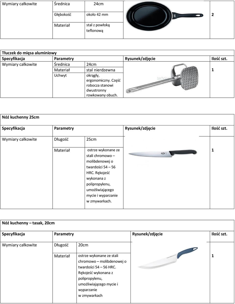 Nóź kuchenny 25cm Długość 25cm ostrze wykonane ze stali chromowo molibdenowej o twardości 54 56 HRC.